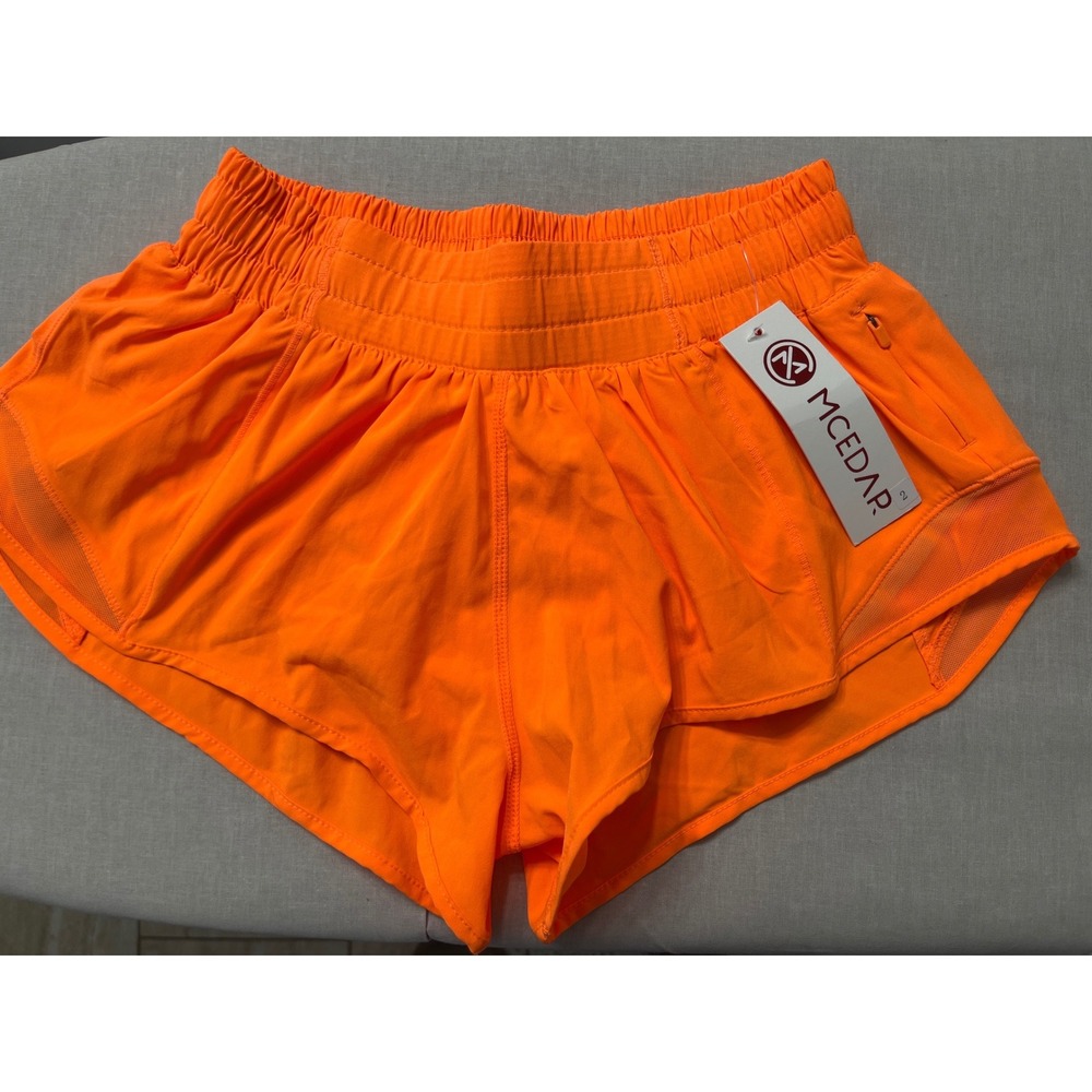 MCEDAR Women Running Shorts Neon Orange Athletic Gym Workout Mesh Pocket XXS 0